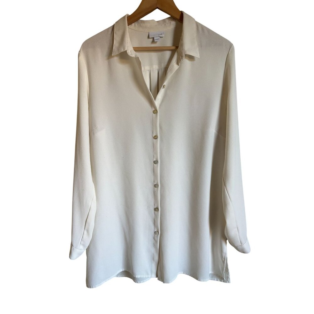 J. Jill Button Front Collared Top Large Cream Long Sleeve Tunic Length
